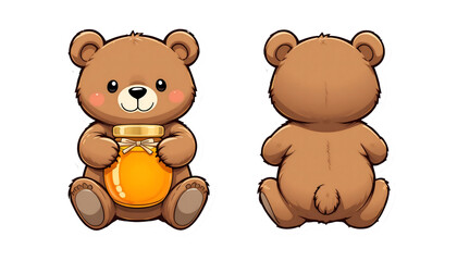 Cute Honey Bear Cartoon Illustration - Kawaii aesthetic