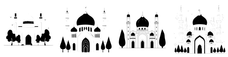 A mosque or ancient Arabian palace, exemplifying Islamic architecture with a golden dome and spires adorning the minarets, blends traditional and modern elements