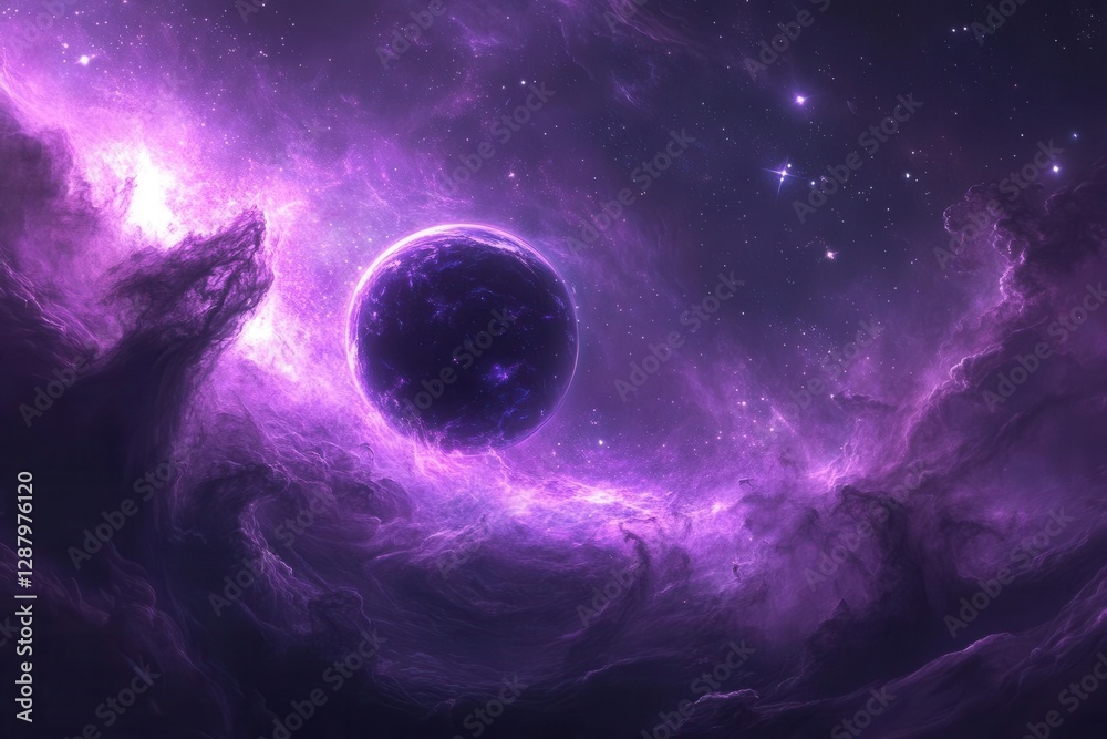 Wall mural ethereal nebula swirling with iridescent clouds and celestial bodies, featuring a massive purple gas