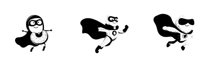 The illustration features a flying superhero with a cute face, wearing a red cape and mask, made to resemble a cashew nut, highlighting the concept of a modern superfood hero, focusing on healthy and