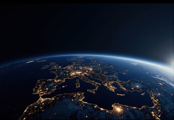 Fototapeta premium Nighttime Satellite Image of Europe's City Lights