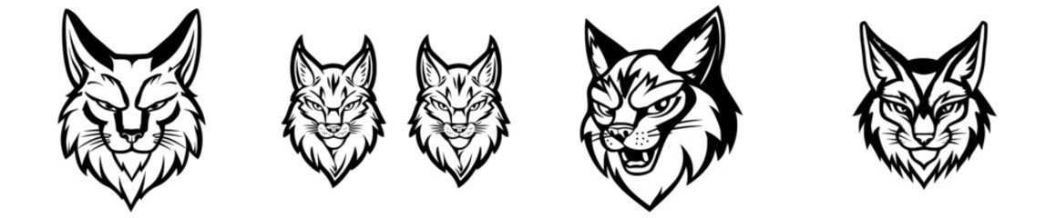 The angry lynx bobcat serves as a cartoon animal mascot, depicted as a wild cat head, symbolizing a sport team with its fierce and roaring demeanor, akin to an aggressive caracal