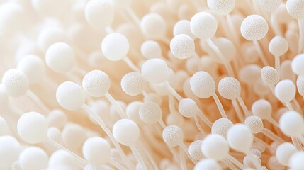 Ocean acidification concept. Close-up view of delicate white mushroom caps against a soft background.