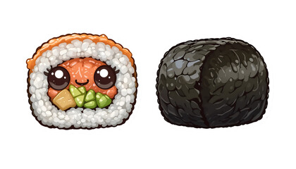 Kawaii Sushi Roll & Maki Illustration - Kawaii
