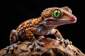 Fototapeta premium Close-up of Spiny-tailed Gecko (Strophurus ciliaris) on Rock & Isolated on Black Background