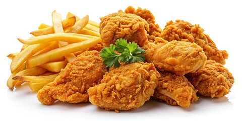 Crispy Fried Chicken & Golden French Fries - Isolated on Transparent Background
