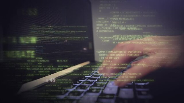 Woman working on digital tablet with graphic user interface hologram showing concepts of big data science technology. Open source code programmer. Futuristic abstract 3d rendering.