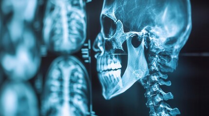 Detailed X Ray Of Human Skull And Spine