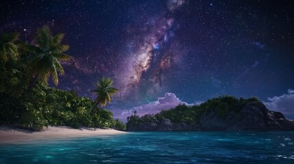 Tropical Archipelago Under Stars, Dotted with Lush Palms
