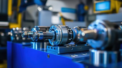 Ball screws and linear actuators positioned on a technical blue background