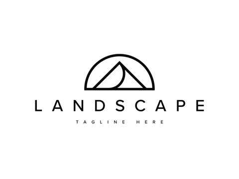 creative mountain with sun logo design