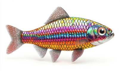 Iridescent fish on white background, ideal for nature or aquatic designs