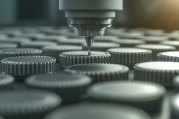 Precision machinery applying coating on metallic caps, showcasin