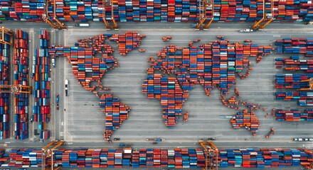 Aerial View of Shipping Containers Arranged as a World Map