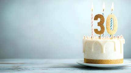 White Drip Cake with Gold Number Thirty Candles