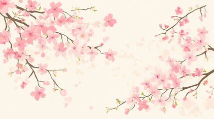 Fototapeta premium Delicate pink cherry blossoms in full bloom, gently falling petals create a serene and romantic atmosphere.