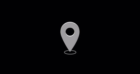 Location symbol bouncing isolated on black background. Location pin icon with alpha. 3D rendering.
