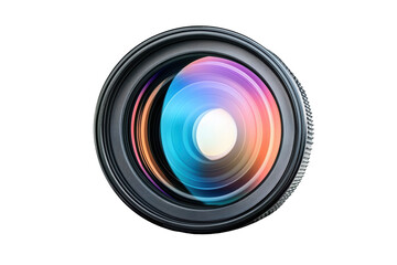 Isolated Professional Camera Lens with Vibrant Color Reflection