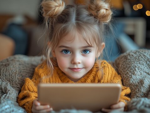 Kind lernt online mit Tablet &ndash; Gem&uuml;tliche Lernumgebung