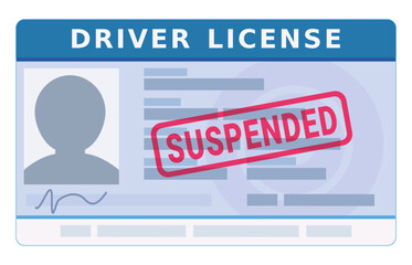 Driving license in flat design style with red stamp mark with wording "SUSPENDED" (cut out)