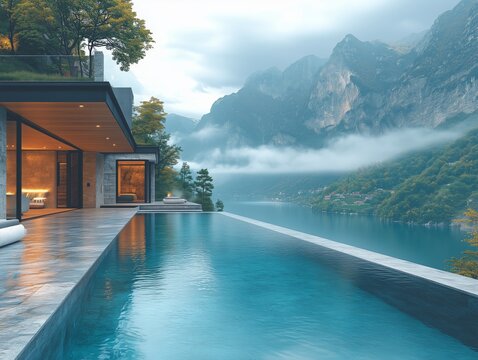 Luxuri&ouml;ser Infinity-Pool mit Bergpanorama