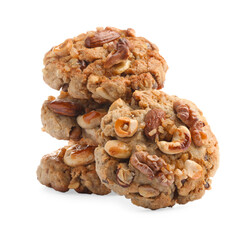 Tasty cookies with nuts isolated on white