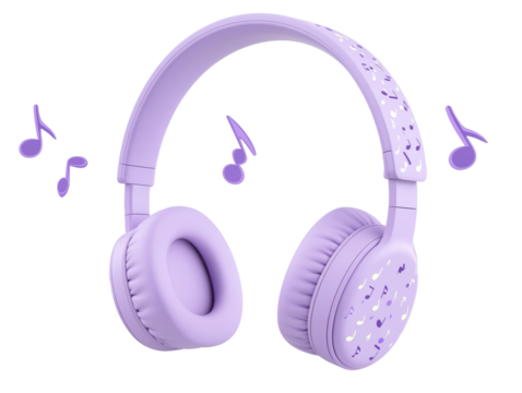 Isolated Lavender Wireless Headphones with Stylized Music Notes