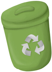 The green bin has a recycling symbol