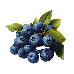 Isolated Pile of Fresh Blueberries with Leaves