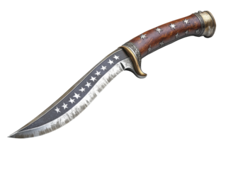 Isolated Tactical Knife with Star Inlay and Wood Handle