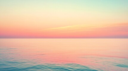 A serene seascape at sunset, showcasing soft pastel colors blending in the sky and reflecting on calm waters.