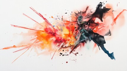 Naklejka premium Dynamic abstract watercolor explosion with vibrant colors and bold strokes. Generative AI