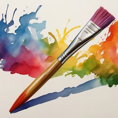 Obraz premium Colourful picture of big paintbrushes with painting palette drawn in ink, watercolour, gouache, oil, acrylic. Bright vibrant poster card. 