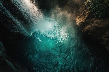 Dramatic Waterfall Cascading into Dark Pool