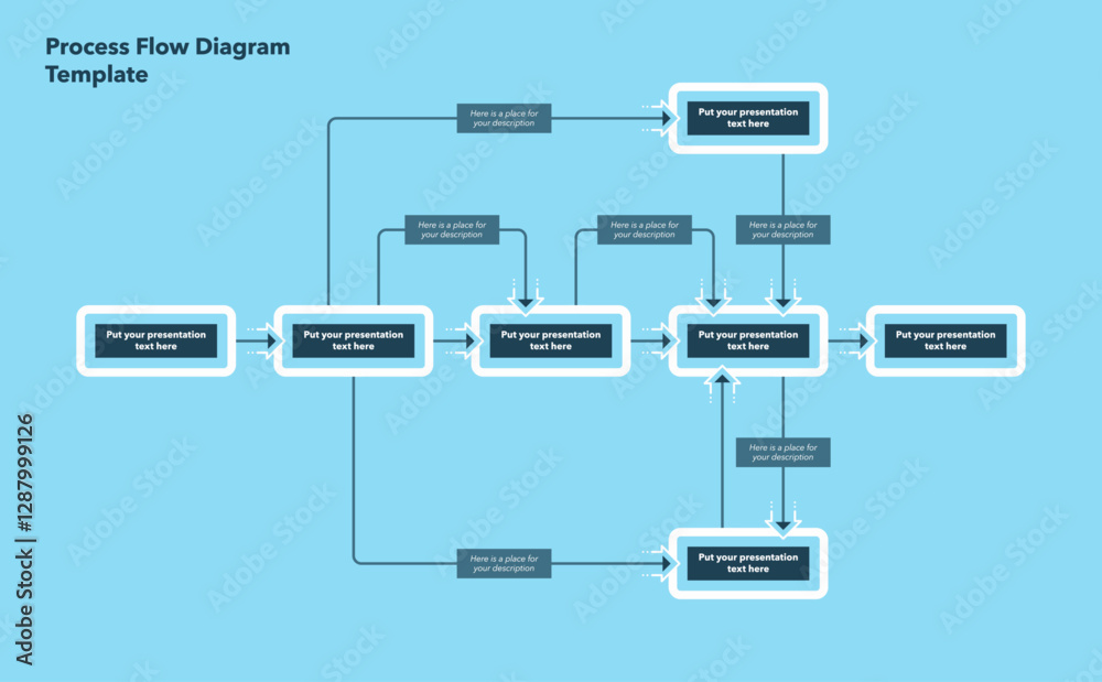 Leinwandbilder Simple modern template for process flow diagram - blue version. Flat infographic design with thin lines for website or data presentation.
