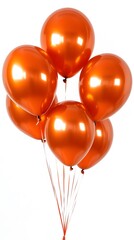 A Beautiful Bunch Of Orange Balloons Floating Against White Background