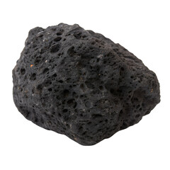 Raw sample of black lava stone stone close up isolated transparent, Isolated Trasnparent Background, Png Isolated, Trasnparent Background