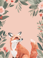 Fototapeta premium Charming fox surrounded by delicate flowers in a blush-toned illustration. Perfect for nature lovers and whimsical designs.