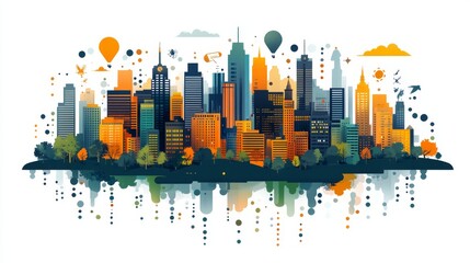 Obraz premium Conceptual Flat Design of Urban Landscape for Governance and Ecology