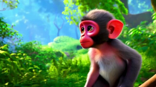 Baby monkey nature resolution moving 4k video A curious baby monkey peeking over a wooden fence with and breaking off stick Video 
