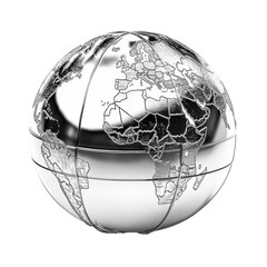 Isolated Silver Metallic World Globe Close-up