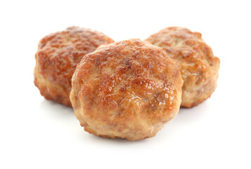 Three tasty cooked meatballs isolated on white