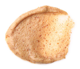Sample of tasty nut butter isolated on white, top view