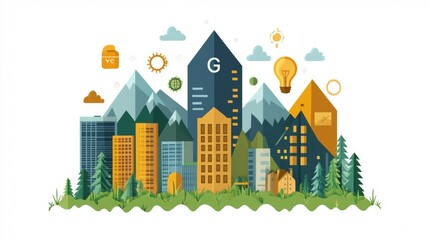 Obraz premium Modern Flat Design Concept of ESG Sustainability in Urban Environment