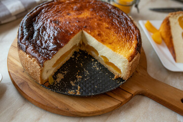 Delicious homemade cheesecake with apricots