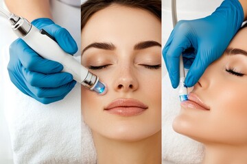 An attractive young woman is treated to an acid face treatment at the salon