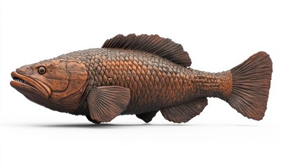 Naklejka premium Prehistoric Coelacanth Fish Statue Isolated on White Background for Educational Use