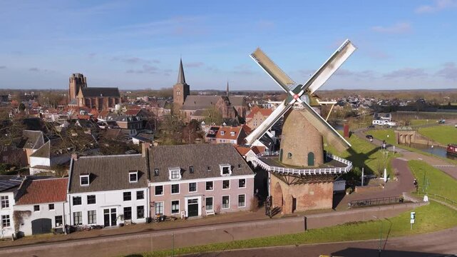 Classic Dutch Windmill in Wijk bij Duurstede: Aerial View