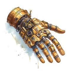 Detailed Golden Mechanical Hand Illustration