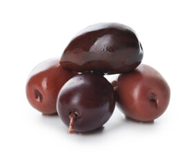 Delicious marinated black olives isolated on white